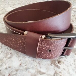 R.G. Brand Belt Single Stitch Brown Tooled Leather Belt - Size 36 Cowhide NWOT